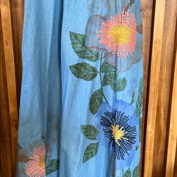Anthropologie X Pilcro Halter Embroidered Denim Midi Dress. Size XXS/ size 4 - Picture 4 of 12